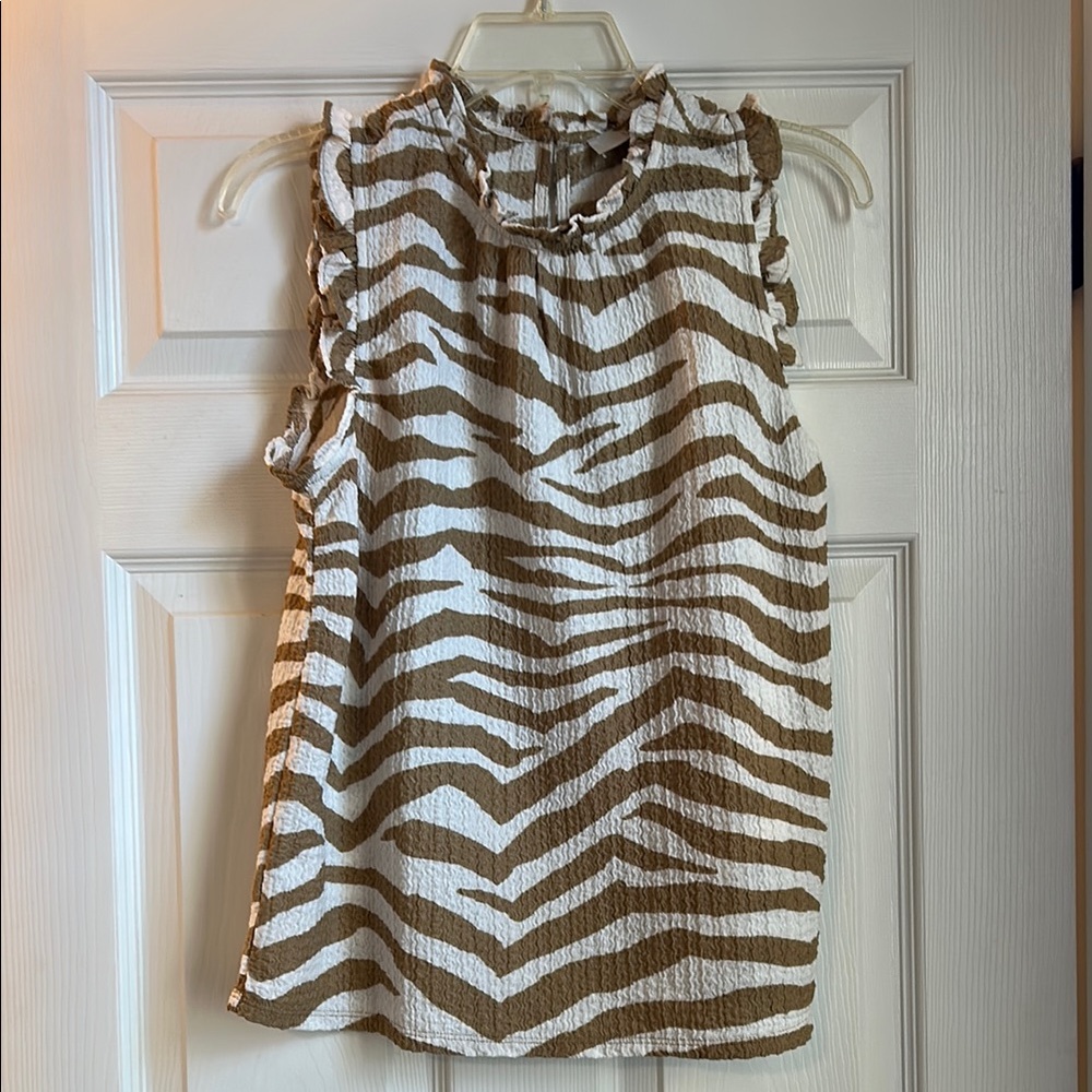 Loft tan and White Zebra Print Women's Top-Sz M